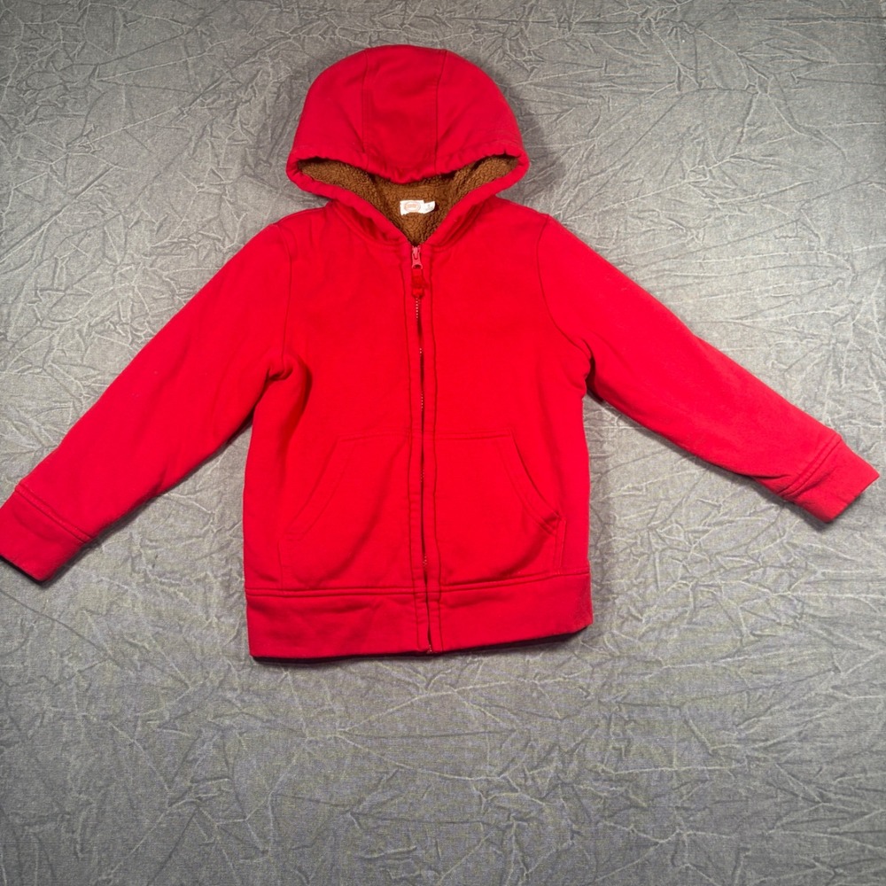 Wonder Nation Hoodie Kids Size M 8 Red Full Zip Faux Shearling Lined Jacket